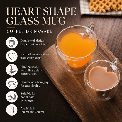 Heart Shape Glass Coffee Mug: Small