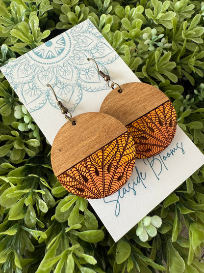 Boho Hand painted lightweight maple wood leaves earring