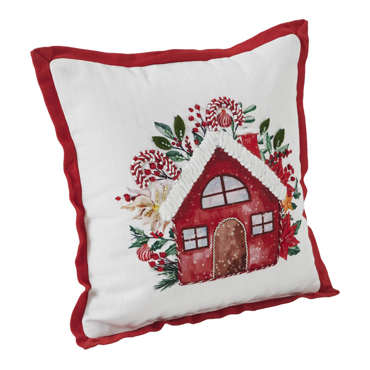 Christmas Candy Cane Cottage Throw Pillow 12x12