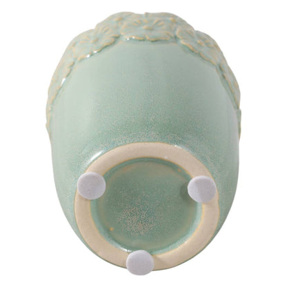 Pencil Cup - Green Ceramic Scalloped Flower Border, 4 in.