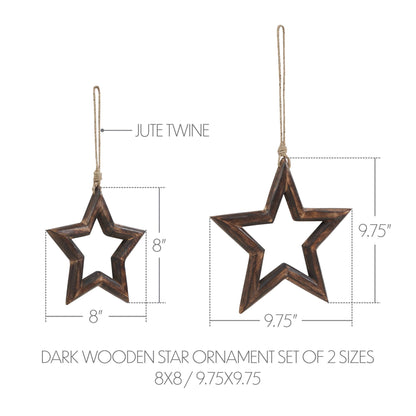Dark Wooden Christmas Star Ornament Set of 2 - 8/9.75 inch