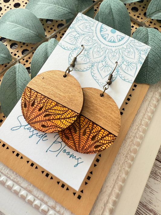 Boho Hand painted lightweight maple wood leaves earring