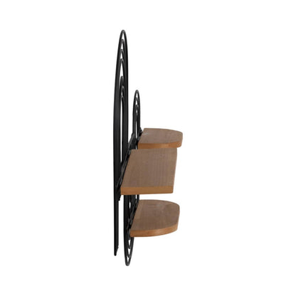Wall Shelf - Brown Metal Wood Geometric Wireframe, 24x18 in.
