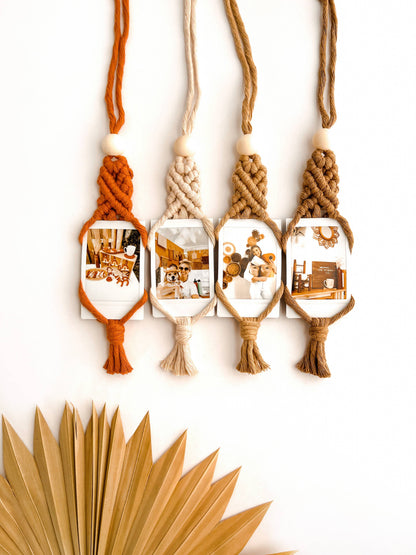 Macrame Car Charm Diffuser | Polaroid Holder | Air Freshener: White