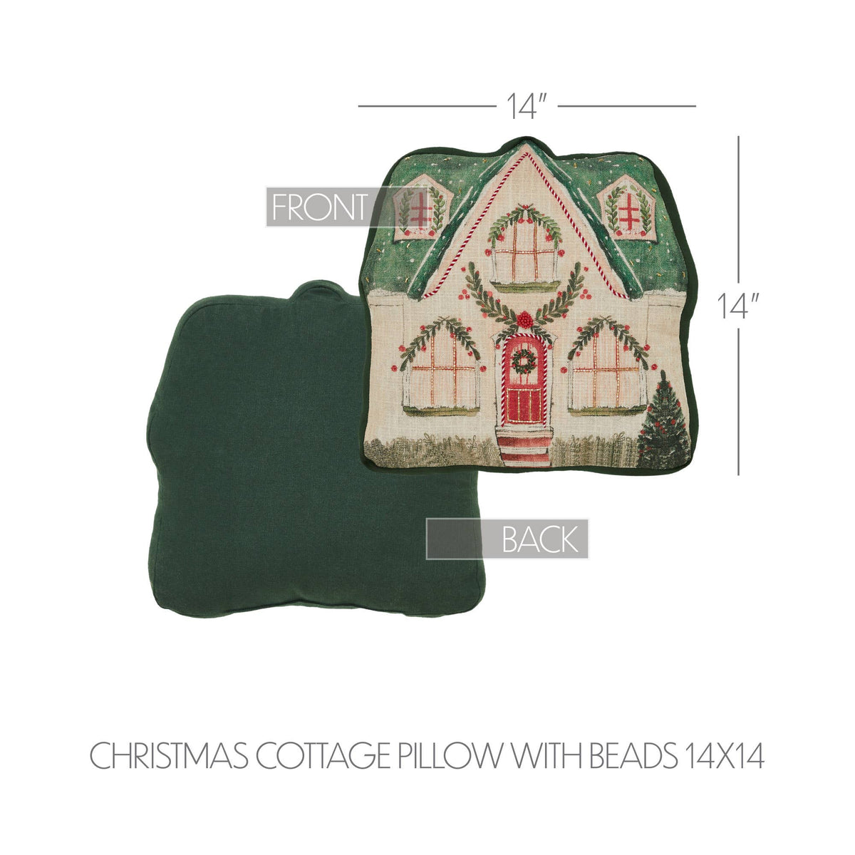 Christmas Cottage Shaped Pillow Beaded 14x14