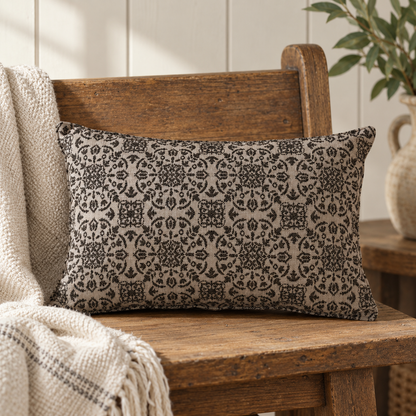 Black Tan Jacquard Throw Pillow 9.5x14 – Custom House