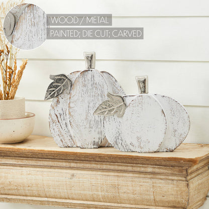 Whitewashed Wood Pumpkin Set | Rustic Fall Home Decor