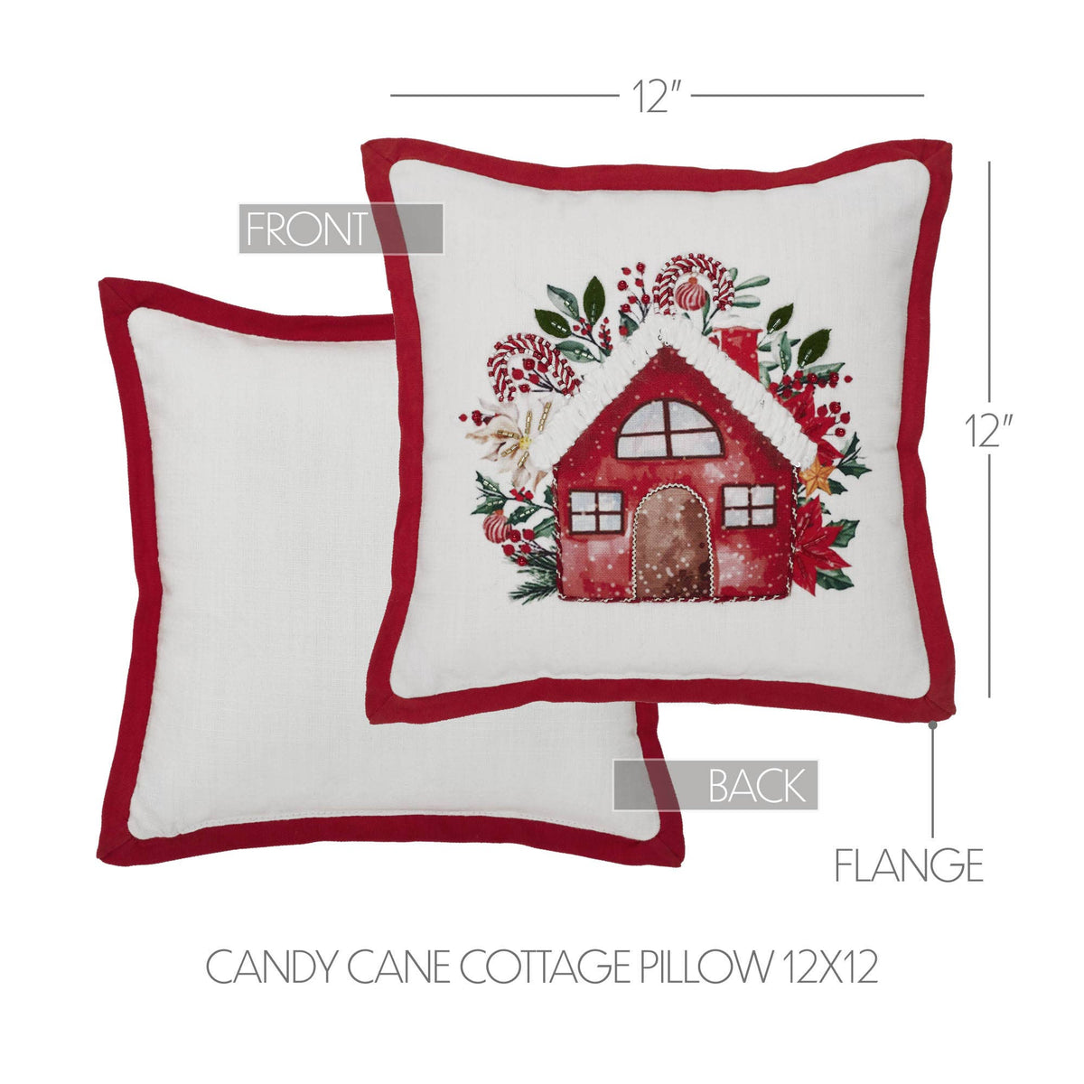 Christmas Candy Cane Cottage Throw Pillow 12x12