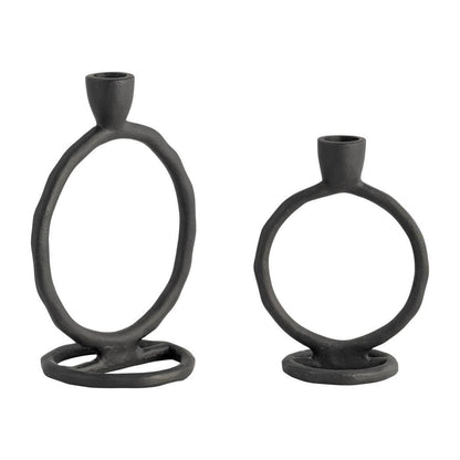 Metal Round Ring Taper Candle Holder - Black, 8 in.
