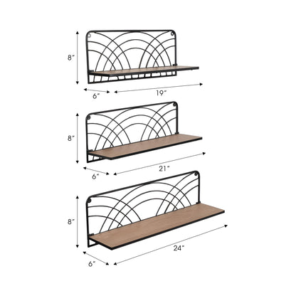 Wall Shelf Set of 3 - Brown Wood Backing Wide, 19/21/24 in.