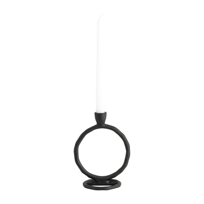 Metal Round Ring Taper Candle Holder - Black, 8 in.