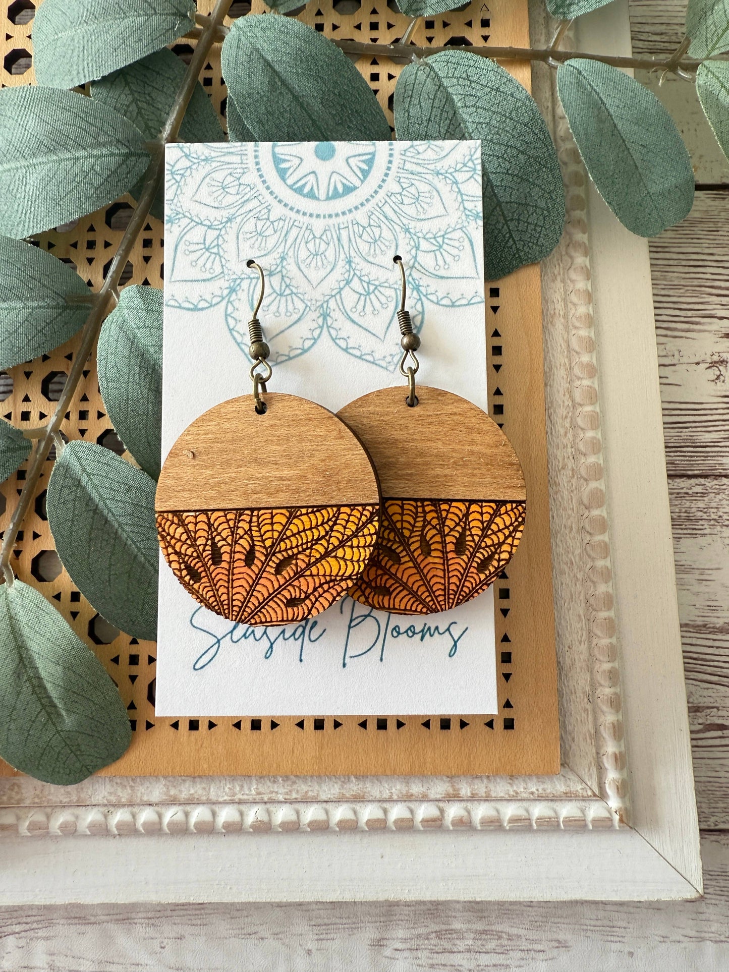 Boho Hand painted lightweight maple wood leaves earring