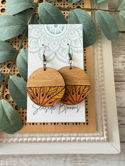 Boho Hand painted lightweight maple wood leaves earring