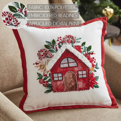 Christmas Candy Cane Cottage Throw Pillow 12x12